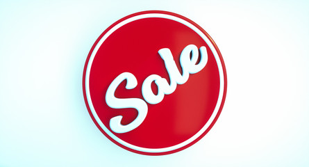 Red Round Sale Button Logo  white Lettering and Background, 3d Rendering