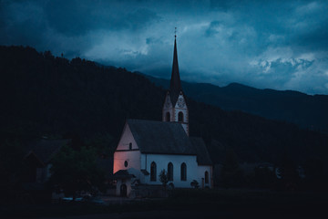 Sachsenburg, St. Margaret parish church at the sunrise, Austria