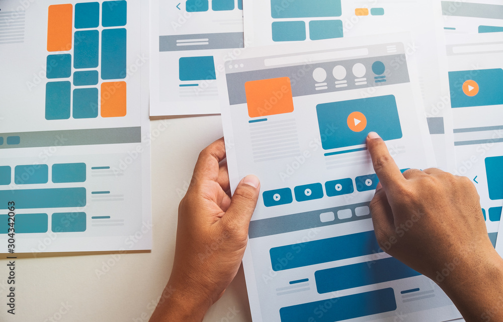 Aufkleber website designer creative planning application developer development draft sketch drawing template l