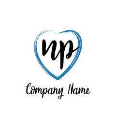 NP initial handwriting in a love brush-shaped template