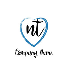 NN initial handwriting in a love brush-shaped template