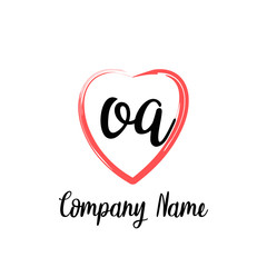 OA initial handwriting in a love brush-shaped template