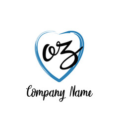 OZ initial handwriting in a love brush-shaped template