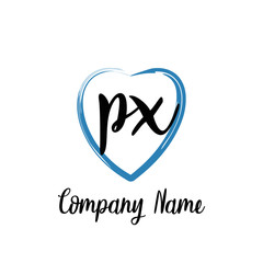 PX initial handwriting in a love brush-shaped template