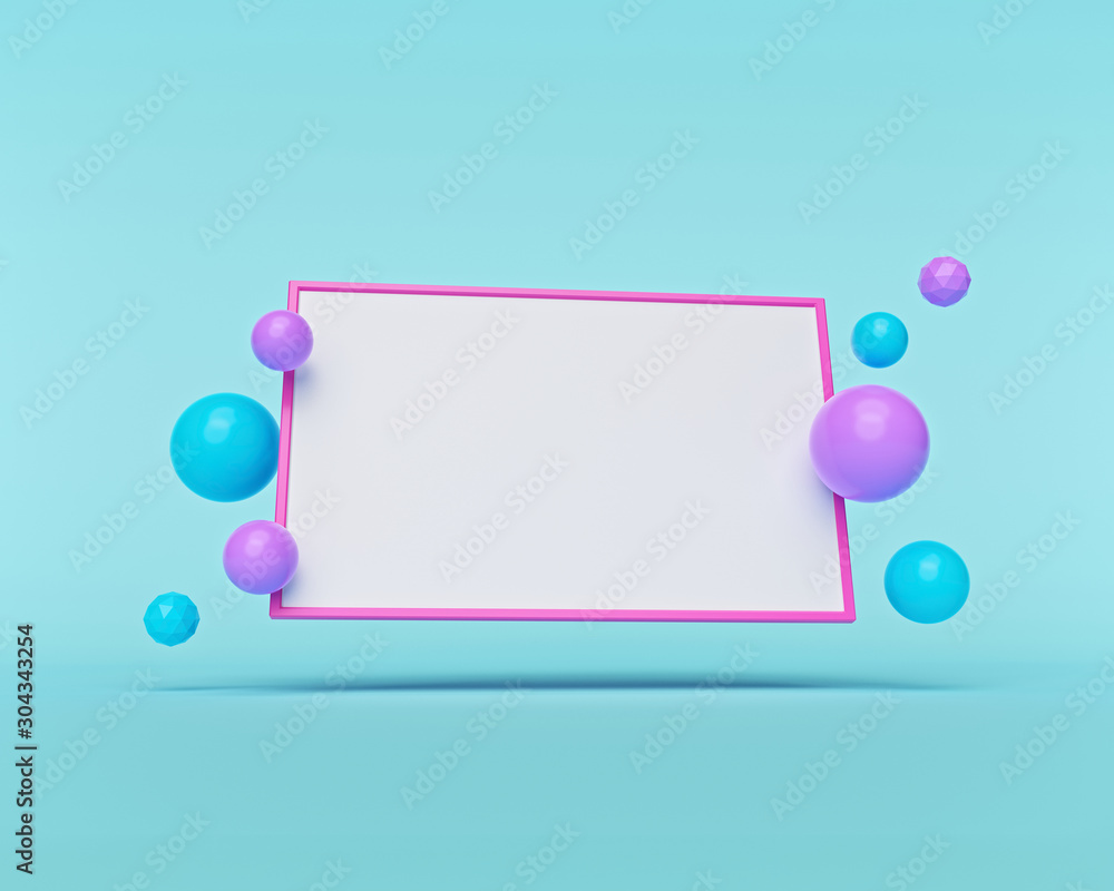 Poster abstract geometric flying objects isolated on pastel blue background. minimal design with copy space