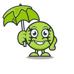 baseball ball mascot cartoon design vector with umbrella