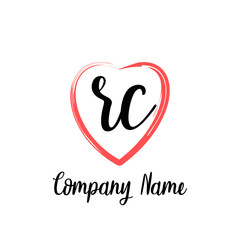 Obraz premium RC initial handwriting in a love brush-shaped template