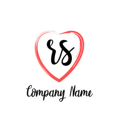 RS initial handwriting in a love brush-shaped template