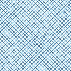 Fototapeta premium Fabric seamless pattern with textile mesh texture, blue on white background. Simple wallpaper doodle grid, grunge canvas backdrop, monochrome design element