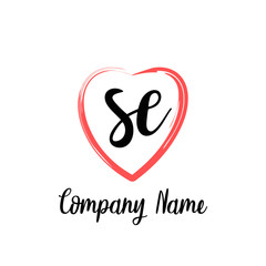 SE initial handwriting in a love brush-shaped template