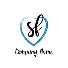 SF initial handwriting in a love brush-shaped template