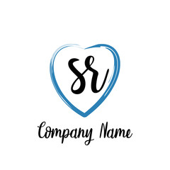 SR initial handwriting in a love brush-shaped template