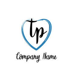 TP initial handwriting in a love brush-shaped template