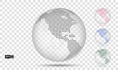 Fototapeta na wymiar 3D Vector Globes with World Map transparent and colored. Planet Earth Collection with Continents