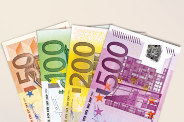 Euro banknotes on white background