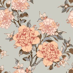 Seamless vector pattern with a bunch of peonies. Floral background for surface design