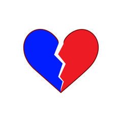 A heart split in two parts, blue and red. Symbol of male and female. Abstract concept, icon. Vector illustration on white background.