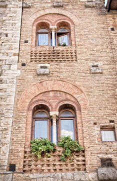Traditional bifora windows on an ancient building