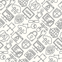 Vector GDPR - General Data Protection Regulation seamless pattern with line style icons. Web Privacy and security background.