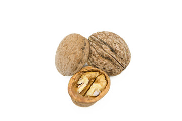 organic walnuts isolated on white background
