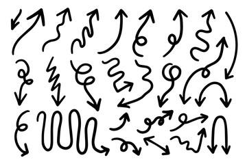 Arrows hand drawn doodle vector set. Sketch arrow design for application, banner, print screen, pen marks, map and typography design guide line.