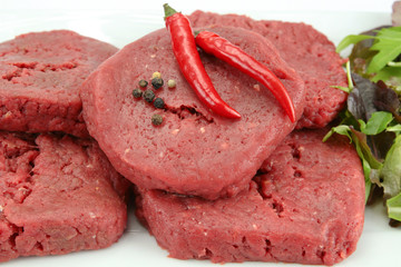several setak chopped raw and fresh beef