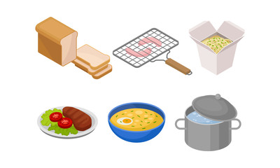 Isometric Food Items Isolated On White Background Vector Set