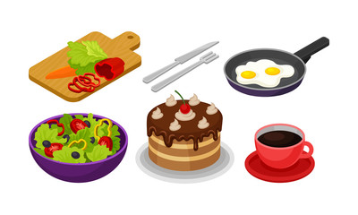 Isometric Food Items Isolated On White Background Vector Set