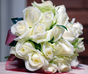 Classic Round Bridal Bouquet of White Roses. Wedding Flowers. 