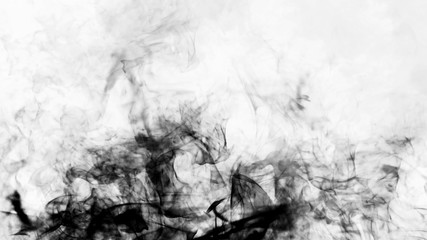Black smoke on isolated background. Abstract fog texture with embers particles.