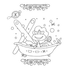Find Letter X. Funny cartoon unicorn. Animals alphabet a Coloring page. Printable worksheet. Unicorns taking a bath.