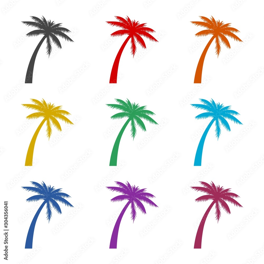 Poster palm tree color icon set isolated on white background