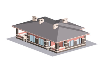 Vector private house facade, isometric, aerial view