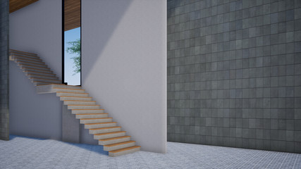 interior of a room with staircase, background 3d rendering