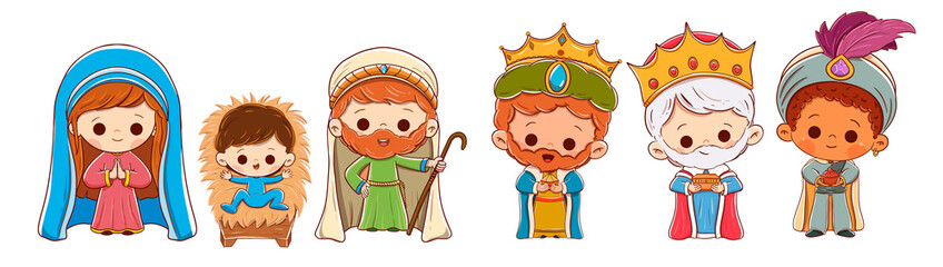 Portal de Bel&eacute;n. Mar&iacute;a, Jos&eacute;, el ni&ntilde;o Jes&uacute;s y los tres reyes magos.. Melchor, Gaspar y Baltasar.