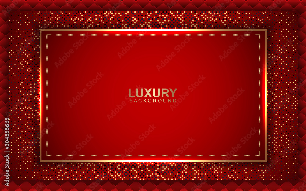 Aufkleber red abstract paper shapes background overlap layers texture with golden glitters dots element decora