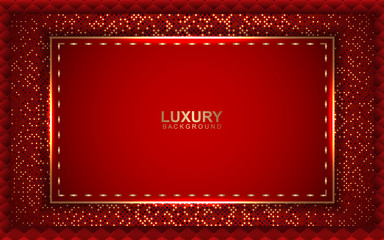Red abstract paper shapes background overlap layers texture with golden glitters dots element decoration. Luxury and modern vector design template for use element frame, cover, banner, corporate, card