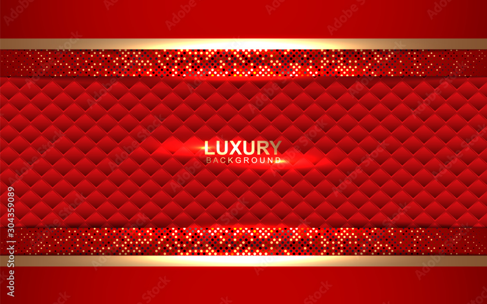 Aufkleber red abstract paper shapes background overlap layers texture with golden glitters dots element decora