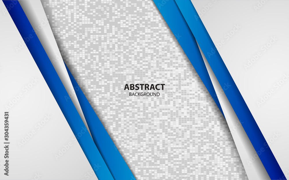 Aufkleber abstract white and blue paper shapes overlapping with gray mosaic texture background. modern vector 