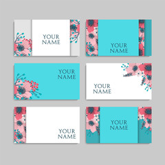 Fototapeta na wymiar Mint green business cards pink flower template