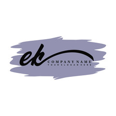 EK handwritten logo vector template. with a gray paint background, and an elegant logo design