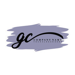 GC handwritten logo vector template. with a gray paint background, and an elegant logo design