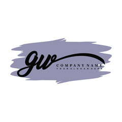 GW handwritten logo vector template. with a gray paint background, and an elegant logo design