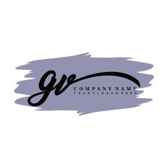 GV handwritten logo vector template. with a gray paint background, and an elegant logo design