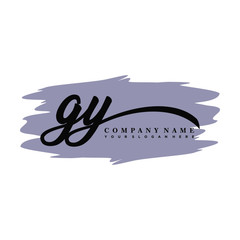 GY handwritten logo vector template. with a gray paint background, and an elegant logo design