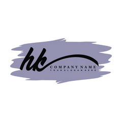 HK handwritten logo vector template. with a gray paint background, and an elegant logo design