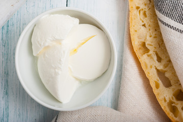 dairy products on old white wooden table