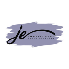 JE handwritten logo vector template. with a gray paint background, and an elegant logo design