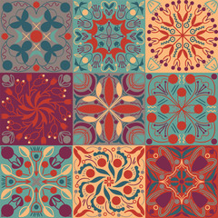 Vector bright colors ethnic tiles seamless pattern