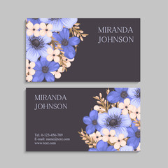 Flower business cards blue background